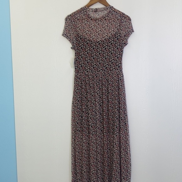 AUW - NWT Floral Black And Pink Lined Maxi Dress Size L - Picture 13 of 14